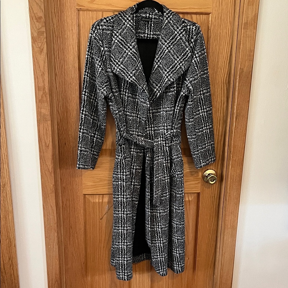 Shinestar Black and White Plaid Trench Coat